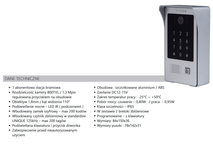 Wideodomofon WiFi Vidos z szyfratorem Vidos S20DA M13-XT Wifi TUYA